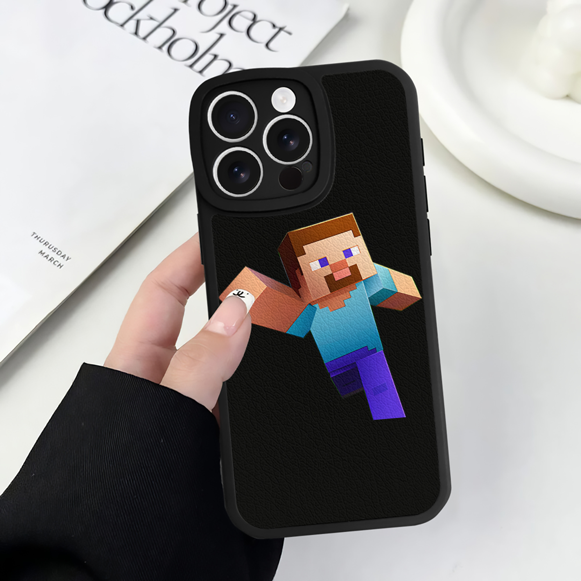 （画像用） マインクラフト ブロックの世界 Minecraft MC Block world 【iPhone 16シリーズ対応】シリコンスマホケース（レザー調） 材質：シリコン